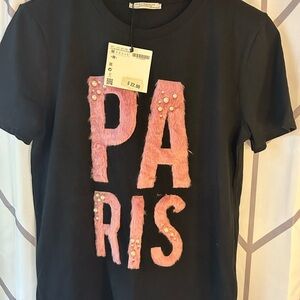 Zara Black Tee with Pink 'PARIS' Design